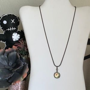 Pale Green AB Swarovski Crystal/Black Rhinestone Drop on Matte Black Ball Chain